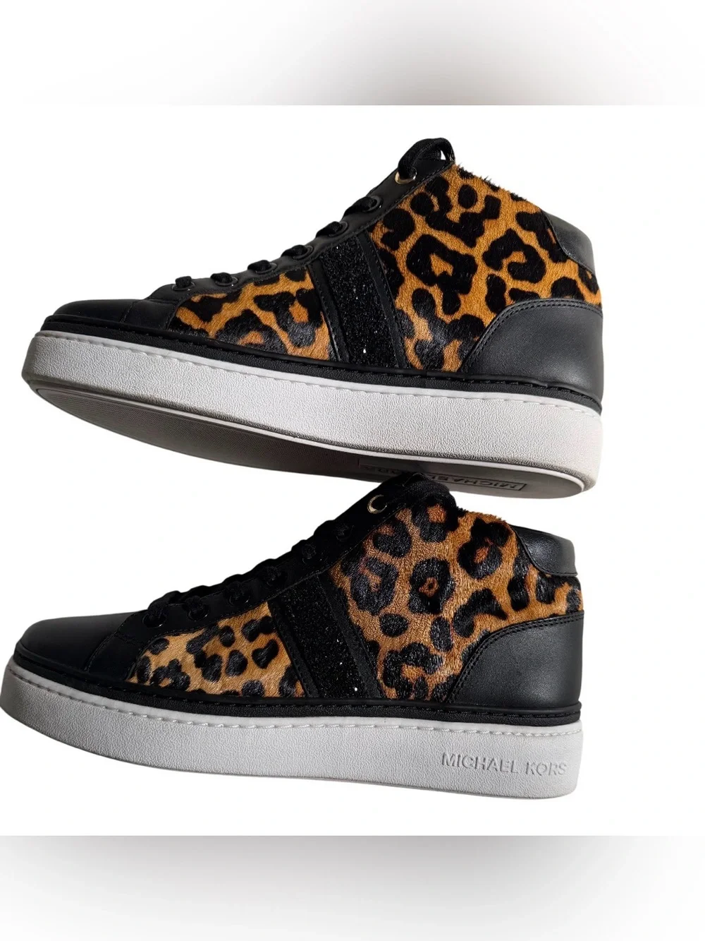 Michael Kors Chapman Leopard-Print High-Top Sneakers - Black & Tan
